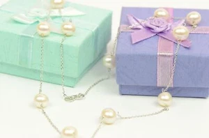 14k White Gold Freshwater White Pearls by the yard 18" Necklace - Picture 1 of 7