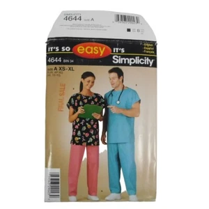 Simplicity 4644 Unisex Scrubs Pants Top Sewing Pattern Size XS-XL Uncut Elastic - Picture 1 of 8