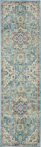 8' Blue And Ivory Dhurrie Runner Rug - Picture 1 of 4