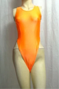 Orange Shiny Spandex Thong Leotard for Women Size 8 Small - Picture 1 of 3
