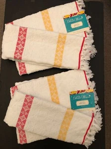 The Pioneer Woman 4 Pc Sculpted Stripe Cotton Bath & Hand Towel Set W/Fringe NEW - Picture 1 of 4