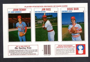 1979 HOSTESS FULL BOX PANEL #1 2 3 John Denny Jim Rice Doug Bair NM A - Bild 1 von 2