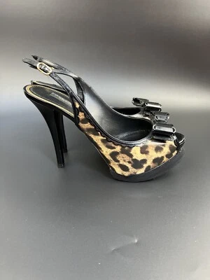 Dolce & Gabbana Leopard Slingback Heels Women’s 6 Bow Peep Toe Stiletto - Image 1 of 4