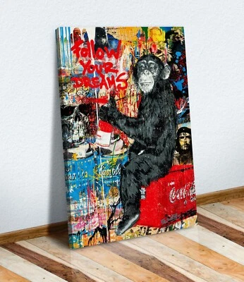 GRAFFITI FOLLOW YOUR DREAMS CANVAS WALL ART PRINT ARTWORK BRAINWASH BANKSY STYLE - Image 1 of 4