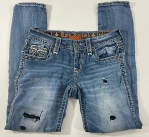 Pantalones de mezclilla elásticos ajustados desgastados de punto grueso Rock Revival Dalia para mujer 26x30 - Imagen 1 de 11