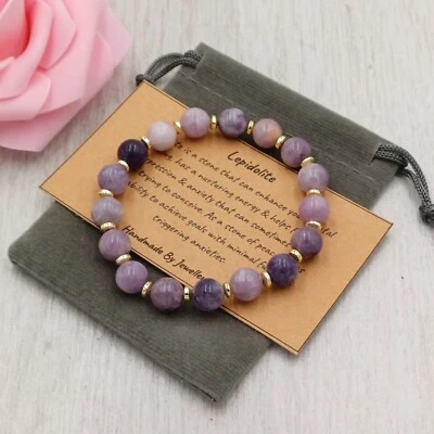 LEPIDOLITE Bracelet Stretch Fit Handmade +Gift Bag & Card Crystal Gemstone 6/8mm - Image 1 of 4