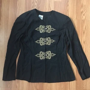 Vintage Damen Gr. 8 R & M Richards Karen Kwong schwarz gold verziert Jacke  - Bild 1 von 3