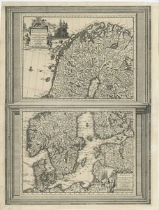 Dos mapas antiguos de Escandinavia en una hoja - Imagen 1 de 1