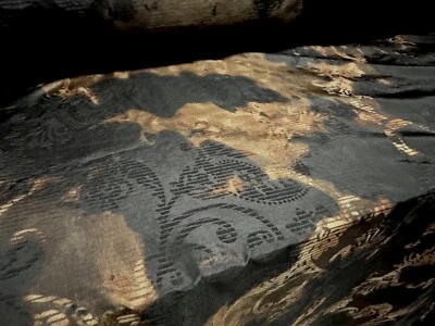 Taffeta Faux Silk Fabric, Per Metre - Stylised Damask Print - Bronze & Black - Image 1 of 3