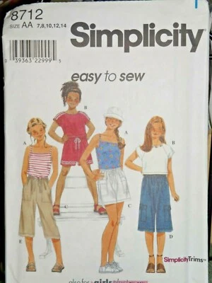 Uncut Simplicity 8712 easy to sew Knit Top and Shorts Girls 8 1/2 - 16 1/2 - Image 1 of 2
