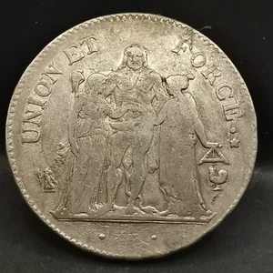 5 FRANCS ARGENT UNION ET FORCE AN 6 A PARIS FRANCE / SILVER / 37mm 24.68g - Foto 1 di 3