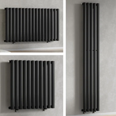 Radiatore a colonna doppia singola a pannello piatto design nero riscaldamento centralizzato bagno - Immagine 1 di 4