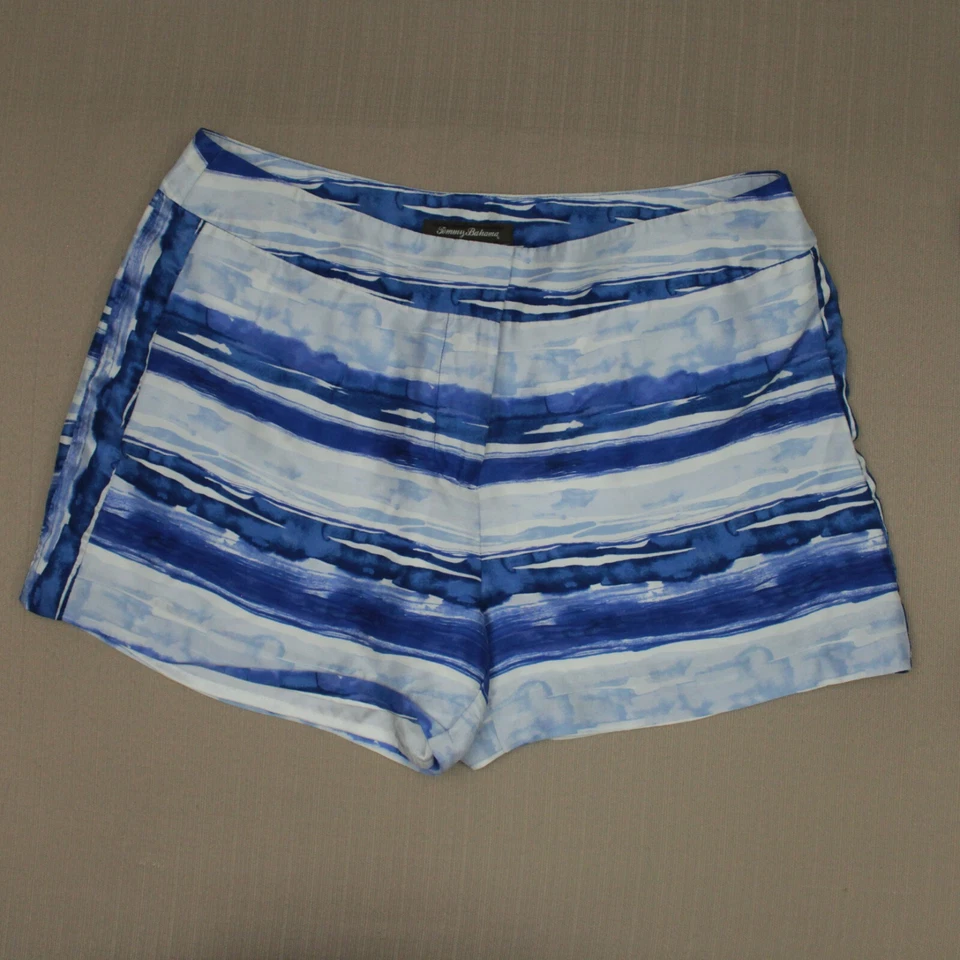 Tommy Bahama Shorts Women's Size 8 Mid Rise Lined Blue White Silk Shorts  - Image 1 of 4