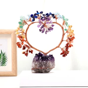Natural Chakra Crystal Quartz Gemstone Love Heart Tree Amethyst Cluster Base - Picture 1 of 12