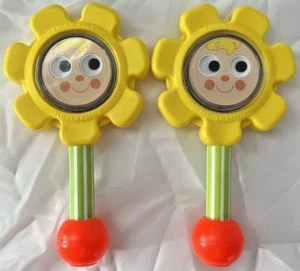 Vintage 1970s Fisher Price Flower Rattle x2 Teether Baby Toy Mirror Moving Eyes - Picture 1 of 7
