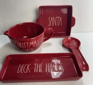 LOT 4 Rae Dunn Christmas Collection Red Baking Dish Mixing Bowl Platter Spoon - Picture 1 of 17