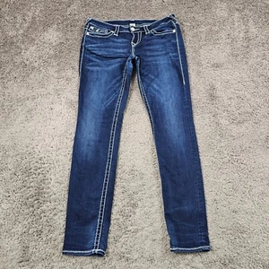 True Religion Jeans Womens 29 Skinny Low Rise Dark Wash Stretch Big T 31x32 - Picture 1 of 14