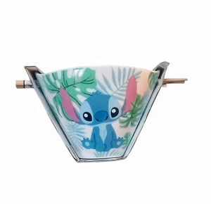 Disney Stitch Ramen Bowl Noodles Plate With Bamboo Chopsticks NWT  - Picture 1 of 3