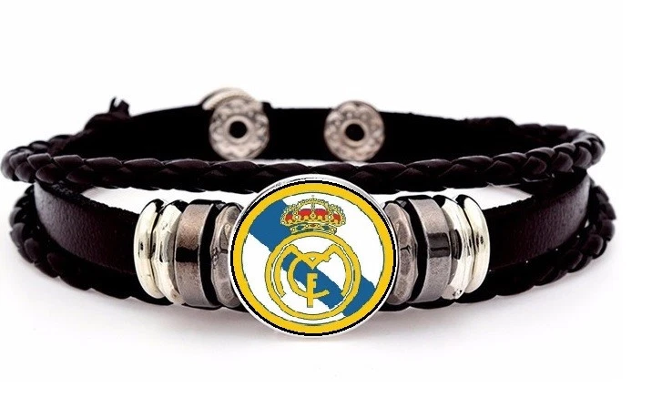 Real Madrid Hombre Mujer Fútbol Fútbol Cuero Equipo Ajusta Pulsera con GiftPk D14 Foto 1 de 4