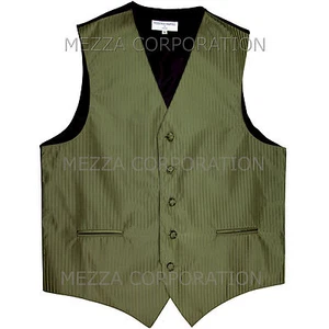 New Men's Tuxedo Vest Waistcoat Vertical Stripes only prom party Olive Green - Picture 1 of 2