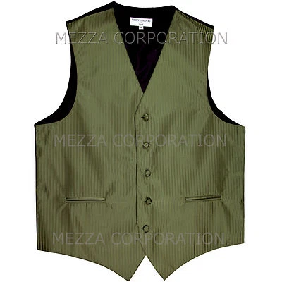 New Men's Tuxedo Vest Waistcoat Vertical Stripes only prom party Olive Green - Image 1 of 2