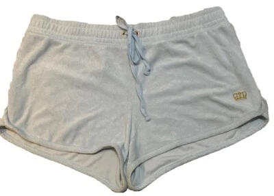 Juicy Couture Women’s Blue Velour Mini Shorts Crown Logo Black Label Size XL - Image 1 of 4