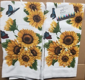 2pc Set of Same Kitchen Printed Terry Towels(16"x26")SUNFLOWERS & BUTTERFLIES,AM - Picture 1 of 12
