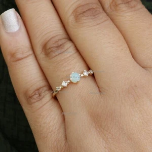 Ethiopian Opal Gemstone & Natural Diamond Solid 14k Yellow Gold Prong Set Ring - Picture 1 of 3