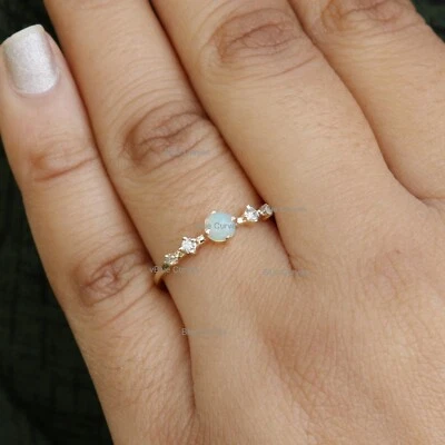 Anillo conjunto de puntas de oro amarillo sólido de 14 k con piedras preciosas de ópalo etíope y diamantes naturales Foto 1 de 3