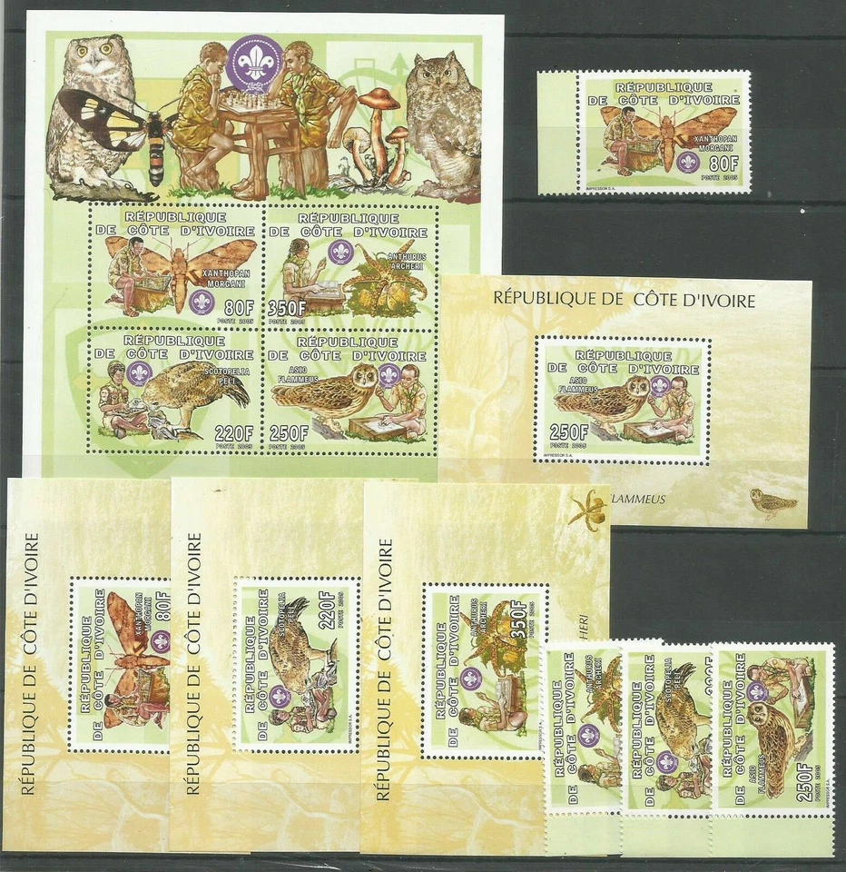 N905D Cote D'ivoire - MNH - Butterflies - Birds - 1357/64 Bl. 64/68 B - Image 1 of 1