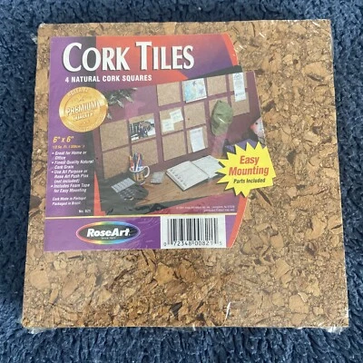 6  cork tiles, 6” x 6”, with self-stick pads foam tape New Pack of 4 - Image 1 of 4