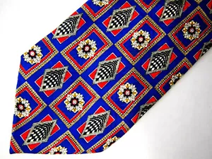 Vtg Pitto Uomo Mens Necktie Tie Blue Black Red Medallion Geometric Silk 57" - Picture 1 of 4