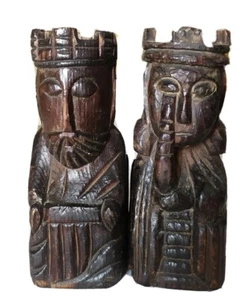 PAREJA REYES CATÓLICOS HECHO A MANO EN MADERA COMO SUJETA LIBROS 210-212mm - Imagen 1 de 11