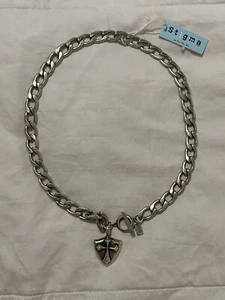 Collana Stigma Unisex Colore Argento Scudo Croce Ciondolo Uomo Donna Catena - Foto 1 di 10