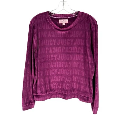 Juicy Couture Lounge Top Womens Size Large Magenta Plush Velour Logo PJ Shirt - Image 1 of 4