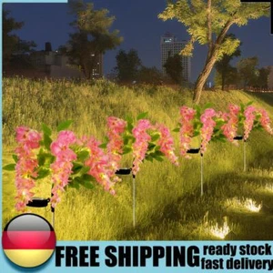 2 Piezas Luz Solar Flor Glicinas IP65 Impermeable LED Pila Luz para Patio (Rosa - Imagen 1 de 8