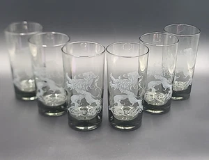 6 Etched Scottish Lion Scroll Smokey Old Fashion 12 oz High Ball Glasses 5.75"T - Picture 1 of 4