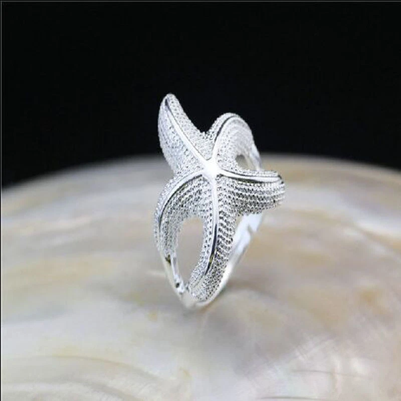 925 Solid Sterling Silver Plated Women/Men Fashion Starfish Ring Gift SIZE OPEN  - Image 1 of 1