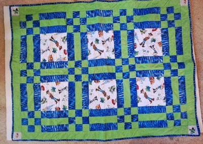 HANDMADE CHILD'S QUILT TOY STORY BUZZ LIGHTYEAR & WOODY QUILTED. BLUE & GREEN - Image 1 of 4