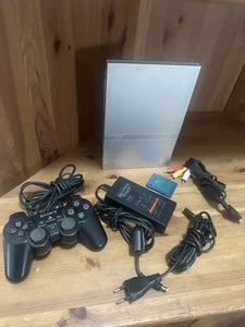 ps2 slim sony playstation 2 silver pal konsole + Zubehör und Spiel Der Pate - Bild 1 von 6