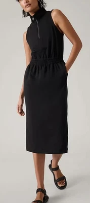 NEW ATHLETA BLACK RETROTERRY MIDI DRESS 824797 SZ M - Image 1 of 4