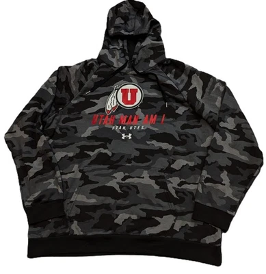 Utah Utes Hoodie Sweatshirt Mens 2XL Gray Black Camo NCAA Football Utah Man Am I - Image 1 of 4