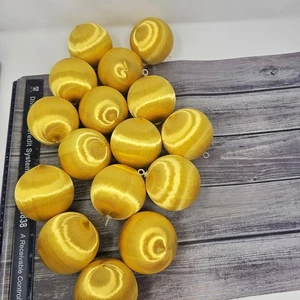 16 Vintage Satin Silk Thread Ball Christmas Ornaments Craft Gold Yellow - Picture 1 of 5