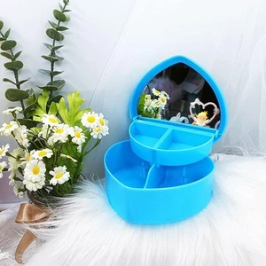 Blue Heart Jewelry Storage Box With Mirror Double Layer Plastic Jewelry Box L... - Bild 1 von 7