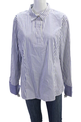 Top DKNY Mujer Algodón Estampado Rayas Manga Larga Abotonado Blanco Azul Talla XL Foto 1 de 4