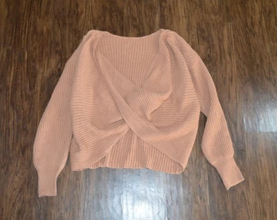 Suéter Sauce + Raíz Talla Med Marrón Recortado Acanalado Imitación Envoltura Tejido Cuello en V LEER Foto 1 de 4