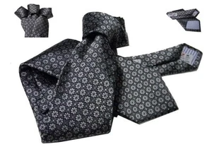 Corbata Gris Hombre Seda Microfiorellini Gris Inserciones Plata Sobre Gris Oscuro - Imagen 1 de 2