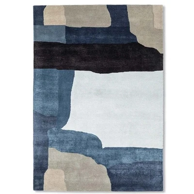 Hand-Tufted Blue Abstract Wool Rug 9x12 Modern Handmade Area Carpet for Home - Image 1 of 4