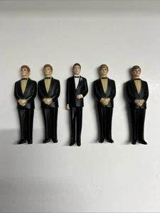 Vintage 1986 BÄCKEREI HANDWERK Hochzeitstorte Topper Bräutigam Figur 4,5" schwarz Smoking x 5 - Bild 1 von 9