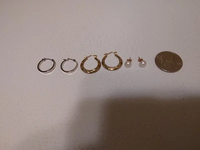10k gold earrings lot preowned (3) Pairs.  - Image 1 of 4